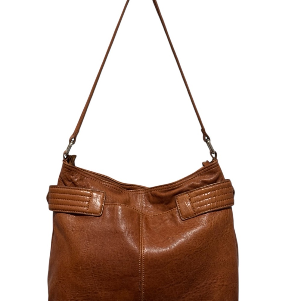 Perlina NY Brown Leather Hobo Bag, SUPER Soft Slouch Shoulder W/Buckle Accent - Picture 8 of 14